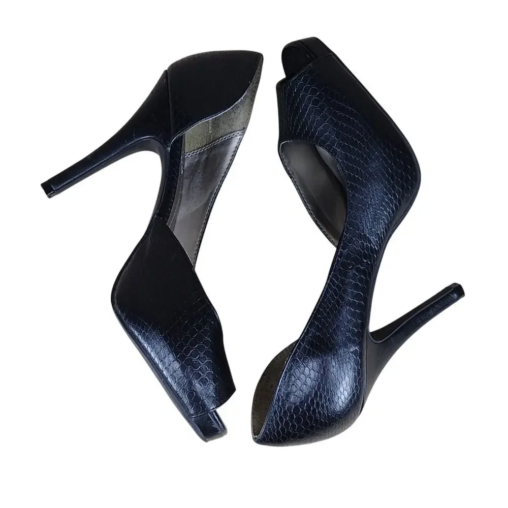 Apt 9 Heels Women’s 9M Black Faux Snakeskin Peep Toe Stiletto Business Elegant